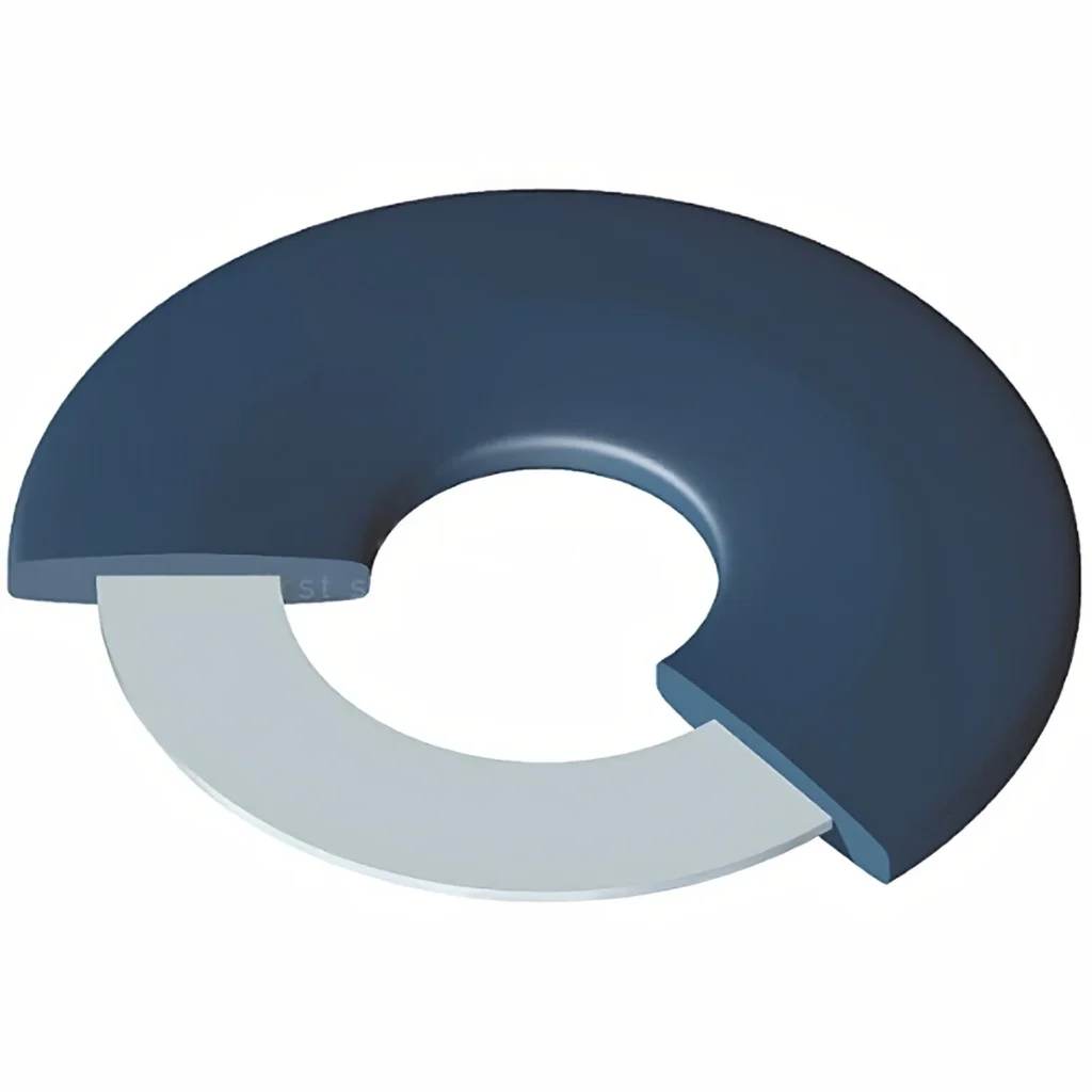 Cutaway illustration of rubber covering a steel gasket insert